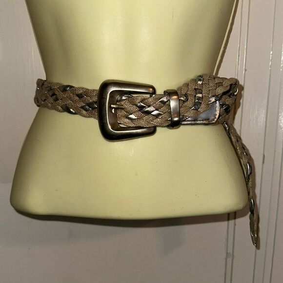 Vintage 80s/90s Sandy Duftler silver & sparkly gold woven belt - Picture 1 of 7